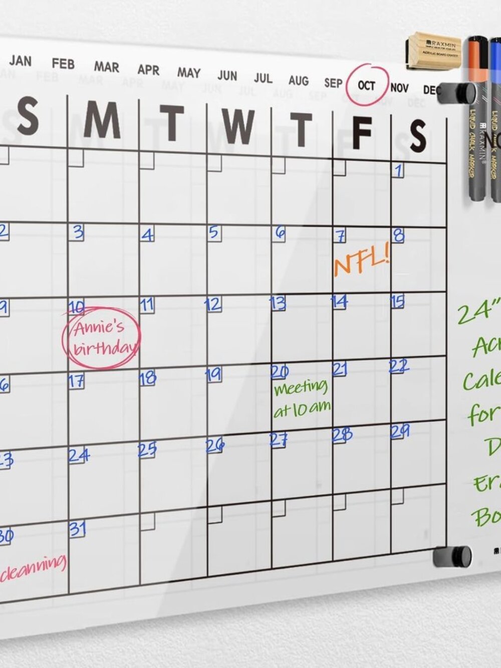 Acrylic Dry Erase Calendar for Wall 23”x16“ Clear Acrylic Wall Calendar White Bo